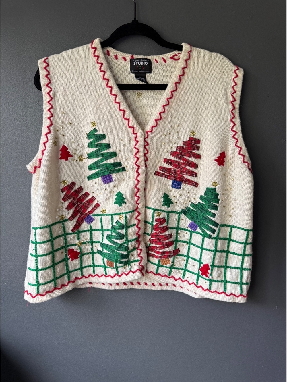 Studio Joy XL Christmas Tree Embellished Knit Vest